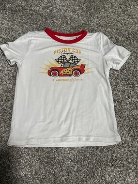 Little Sleepies White Tee with Red Ringer and Lightning McQueen Graphic